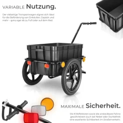 tectake® Fahrradanhänger, 2 in 1 multifunktional, luftgefüllte Profilreifen mit Kugellager, Belastbarkeit 50 kg, 70 Liter, ca. 148 x 64 x 81 cm