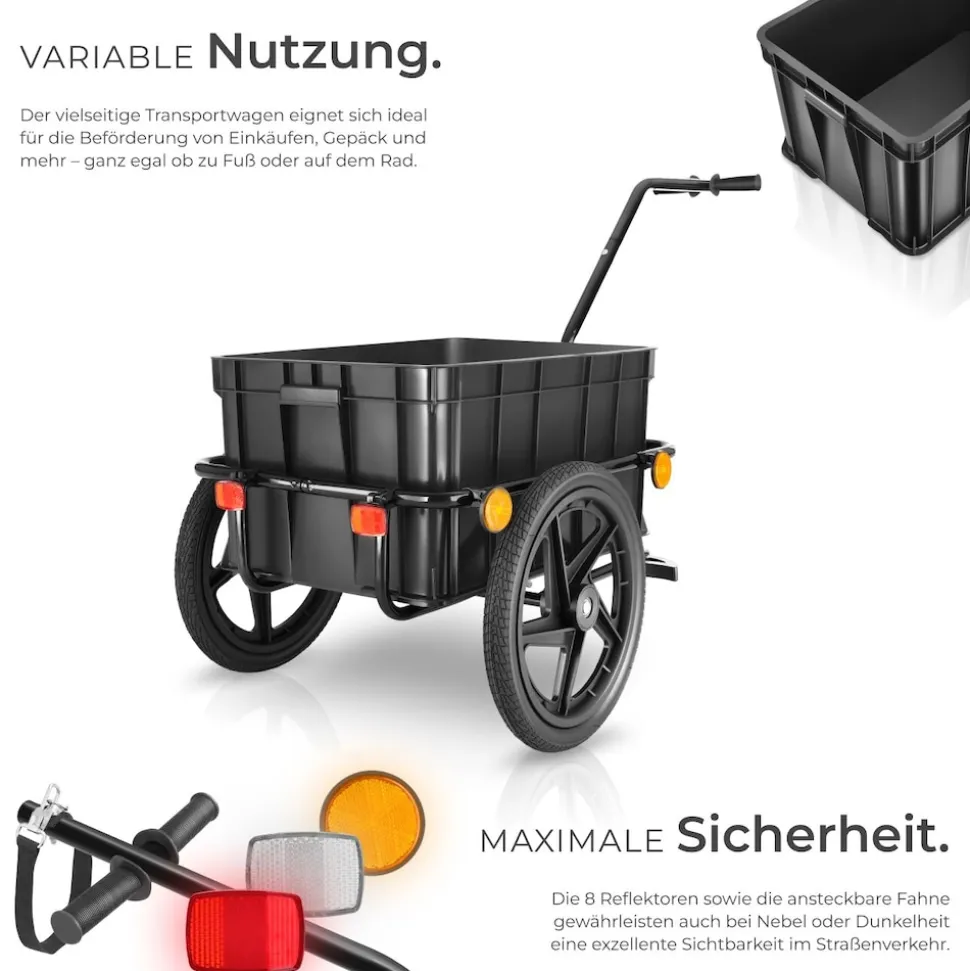 tectake® Fahrradanhänger, 2 in 1 multifunktional, luftgefüllte Profilreifen mit Kugellager, Belastbarkeit 50 kg, 70 Liter, ca. 148 x 64 x 81 cm