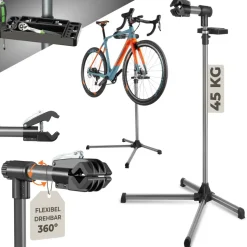 tectake® Fahrradmontageständer, für alle gängigen Modelle, lackschonend, inklusive Werkzeugablage mit Montageschlüssel