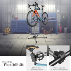 tectake® Fahrradmontageständer, für alle gängigen Modelle, lackschonend, inklusive Werkzeugablage mit Montageschlüssel