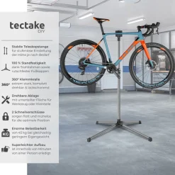 tectake® Fahrradmontageständer, für alle gängigen Modelle, lackschonend, inklusive Werkzeugablage mit Montageschlüssel