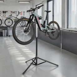 tectake® Fahrradmontageständer, Belastbarkeit 50 kg, klappbar mit Schnellverschlüssen, lackschonend, inklusive Vorderrad-Stabilisator und magnetischer Werkzeugablage