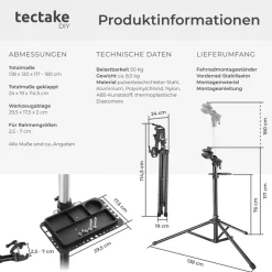tectake® Fahrradmontageständer, Belastbarkeit 50 kg, klappbar mit Schnellverschlüssen, lackschonend, inklusive Vorderrad-Stabilisator und magnetischer Werkzeugablage