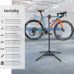 tectake® Fahrradmontageständer, klappbar, für alle gängigen Modelle, lackschonend, inklusive Werkzeugablage
