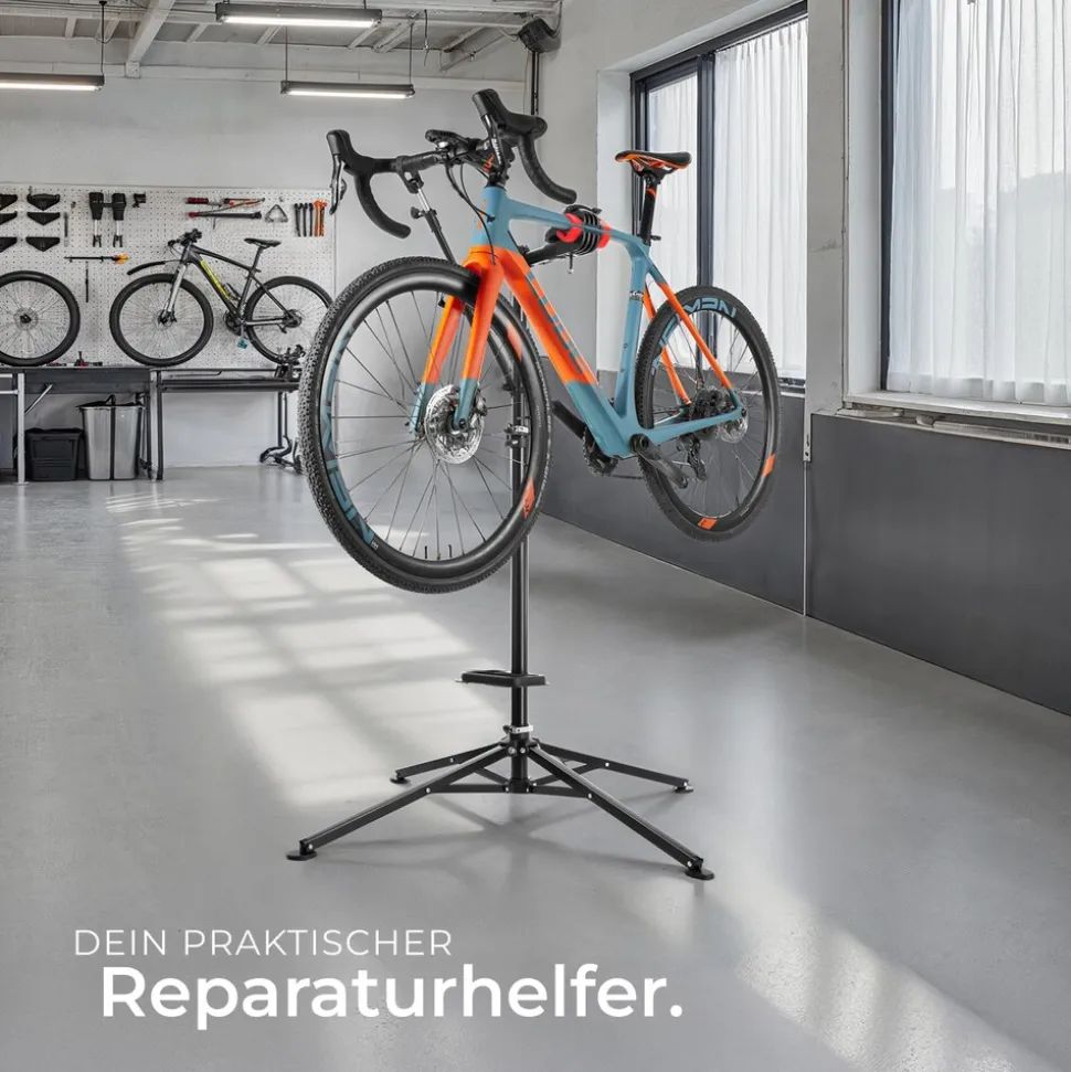 tectake® Fahrradmontageständer, klappbar, für alle gängigen Modelle, lackschonend, inklusive Werkzeugablage