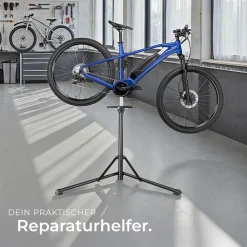 tectake® Fahrradmontageständer, Belastbarkeit 50 kg, klappbar mit Schnellverschlüssen, lackschonend, inklusive Vorderrad-Stabilisator und magnetischer Werkzeugablage