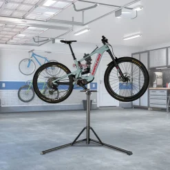tectake® Fahrradmontageständer, Belastbarkeit 50 kg, klappbar mit Schnellverschlüssen, lackschonend, inklusive Vorderrad-Stabilisator und magnetischer Werkzeugablage