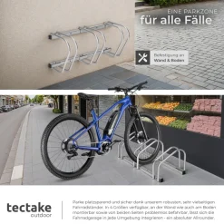 tectake® Fahrradständer, aus rostfreiem Stahl, Boden- und Wandmontage, von beiden Seiten befahrbar