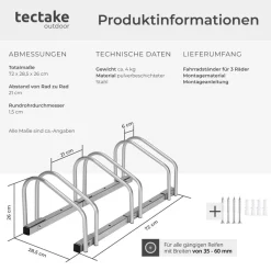 tectake® Fahrradständer, aus rostfreiem Stahl, Boden- und Wandmontage, von beiden Seiten befahrbar