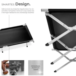 tectake® Feldbett mit Aluminiumgestell, klappbar, Belastbarkeit 150 kg, 190 x 70 x 45 cm