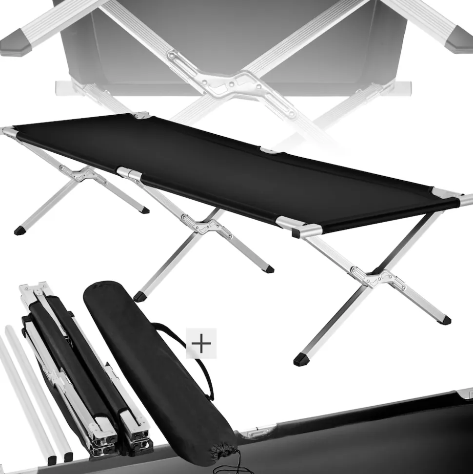 tectake® Feldbett mit Aluminiumgestell, klappbar, Belastbarkeit 150 kg, 190 x 70 x 45 cm