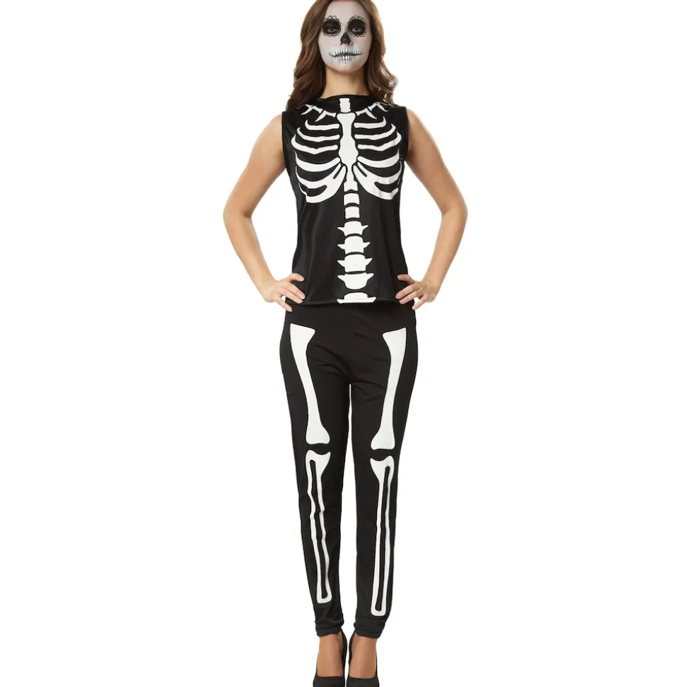tectake® Frauenkostüm Gruselige Skull Lady
