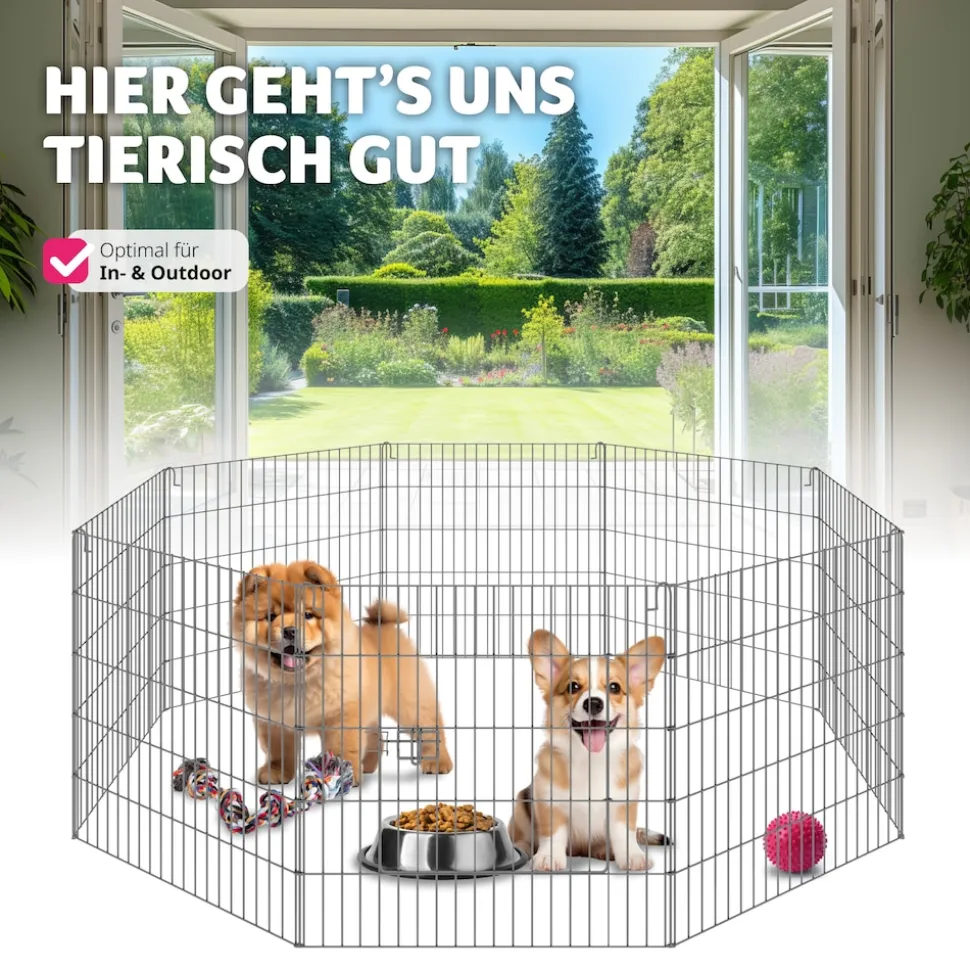 tectake® Freilaufgehege, aus 8 Gitterelementen, große Tür mit Verriegelung, 145 x 73 cm