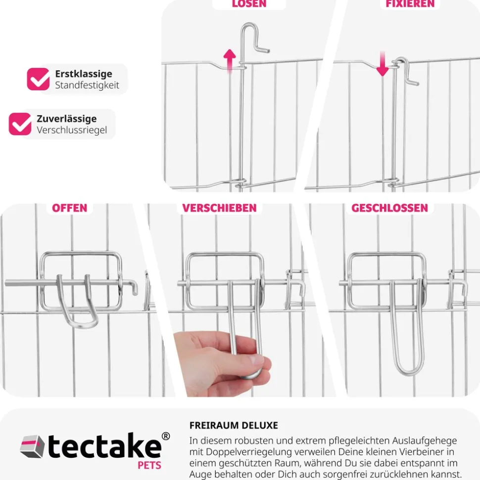 tectake® Freilaufgehege , aus 8 Gitterelementen, große Tür mit Doppelverriegelung, Ø 204 x 93 cm