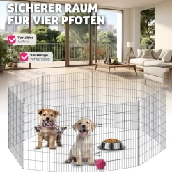 tectake® Freilaufgehege , aus 8 Gitterelementen, große Tür mit Doppelverriegelung, Ø 204 x 93 cm