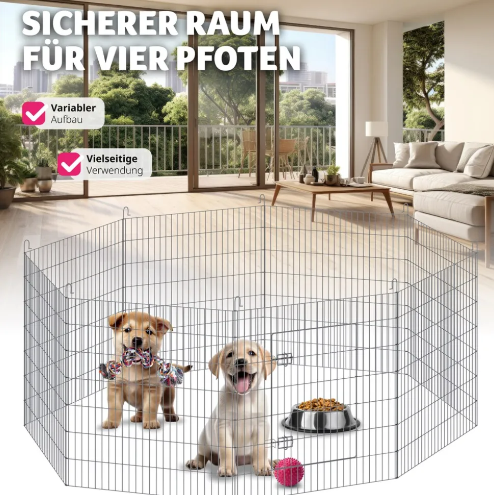 tectake® Freilaufgehege , aus 8 Gitterelementen, große Tür mit Doppelverriegelung, Ø 204 x 93 cm
