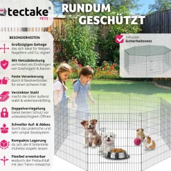 tectake® Freilaufgehege , aus 8 Gitterelementen, große Tür mit Doppelverriegelung, Ø 204 x 93 cm