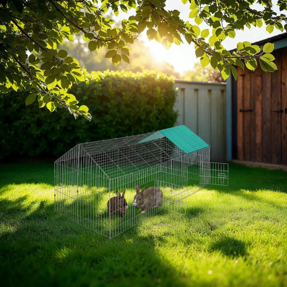 tectake® Freilaufgehege für Kaninchen, aus 12 Gitterelementen, 2 Türen, 180 x 75 x 75 cm