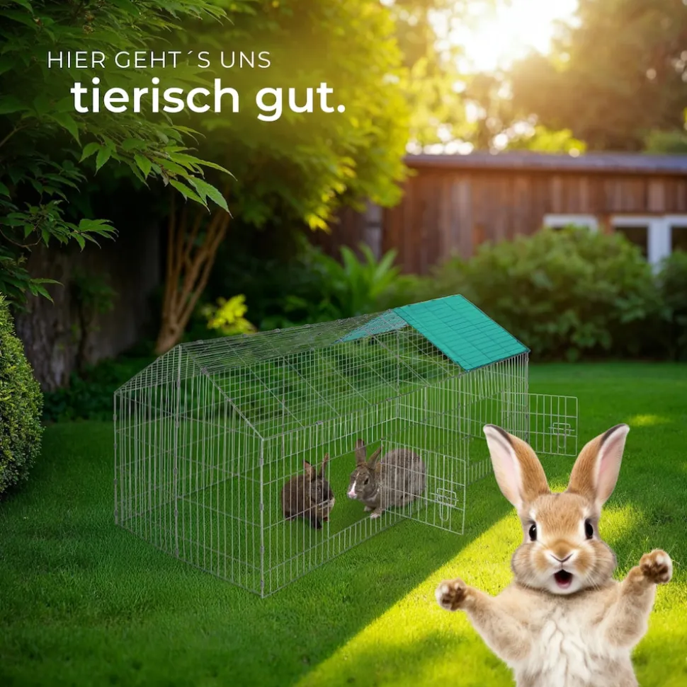 tectake® Freilaufgehege für Kaninchen, aus 12 Gitterelementen, 2 Türen, 180 x 75 x 75 cm