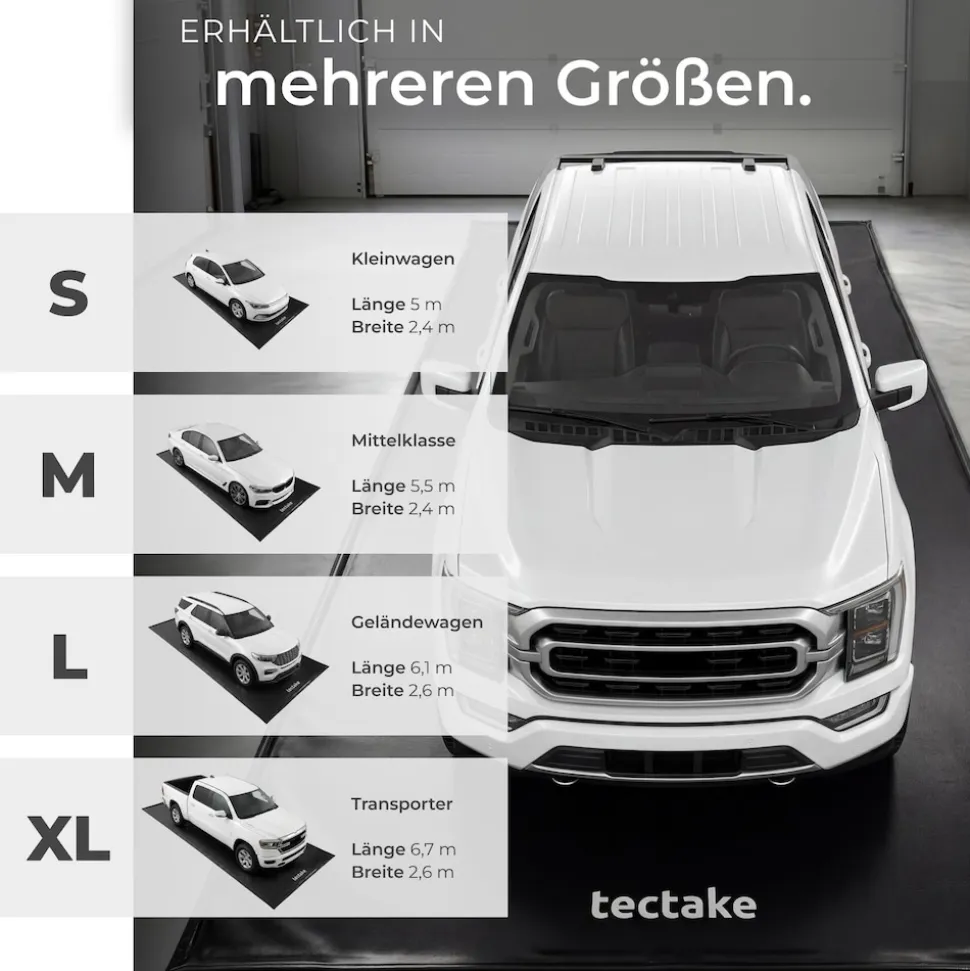 tectake® Garagenbodenmatte, 2,4 x 5 m, mit Klettpads und Alkoholtüchern, inklusive ausziehbarem Abzieher