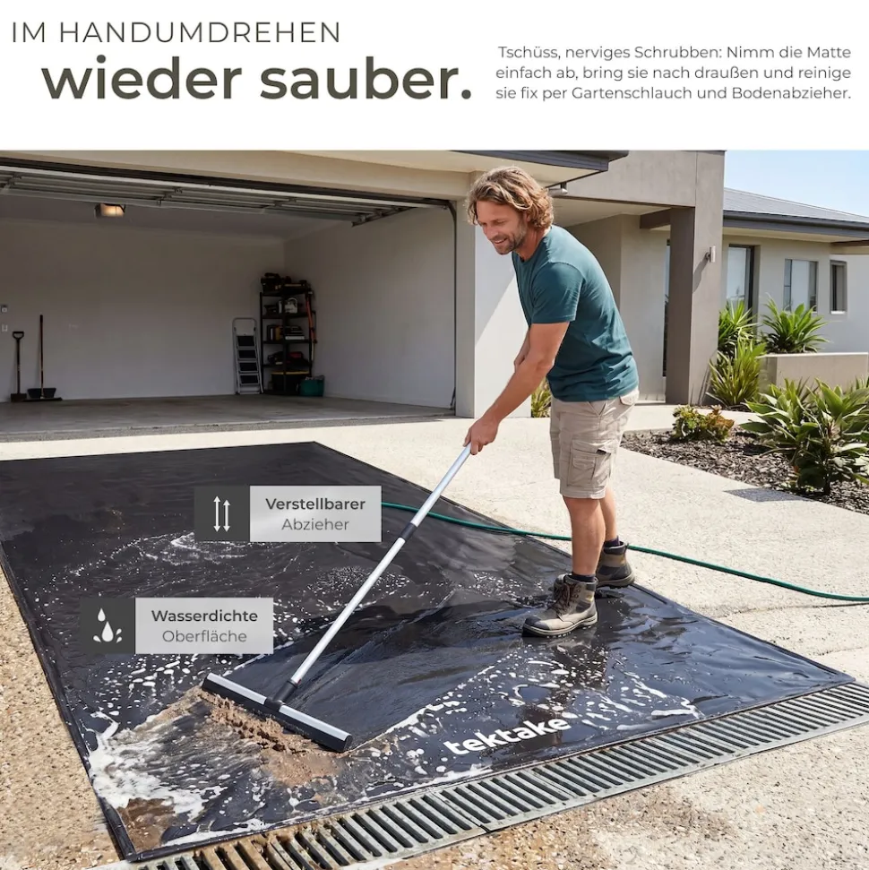 tectake® Garagenbodenmatte, 2,4 x 5 m, mit Klettpads und Alkoholtüchern, inklusive ausziehbarem Abzieher