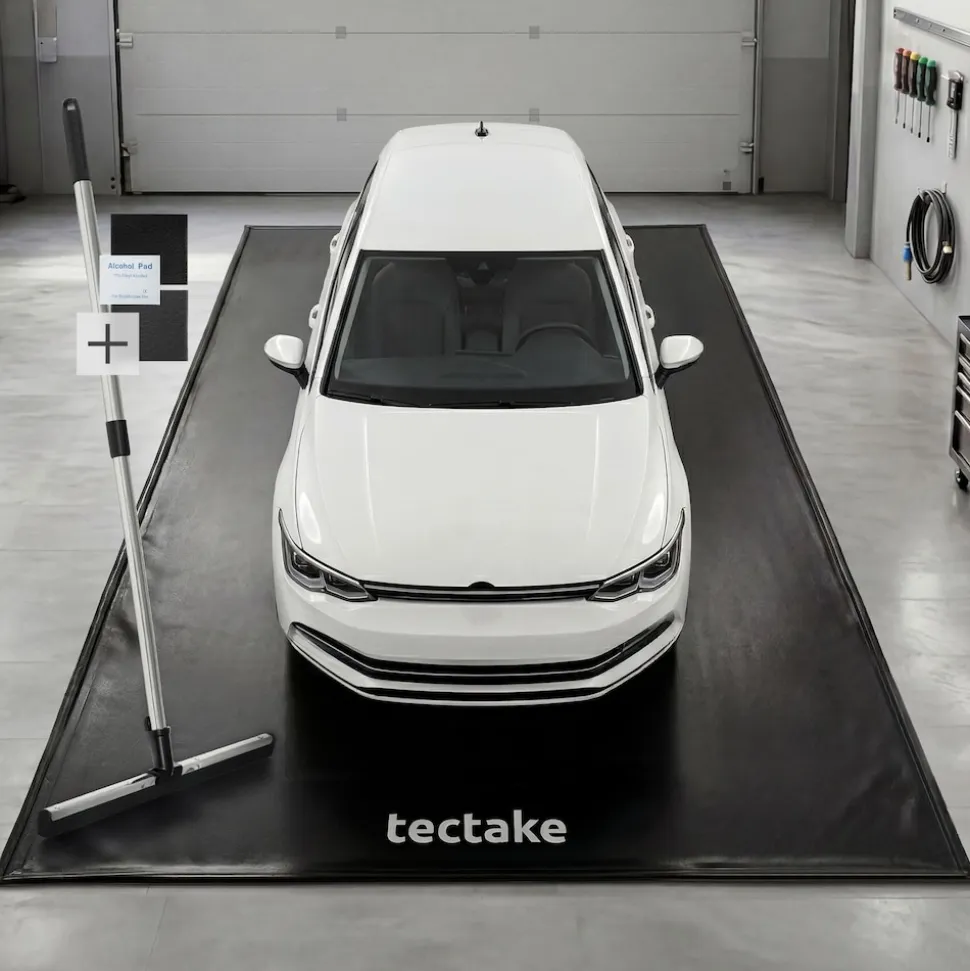 tectake® Garagenbodenmatte, 2,4 x 5 m, mit Klettpads und Alkoholtüchern, inklusive ausziehbarem Abzieher