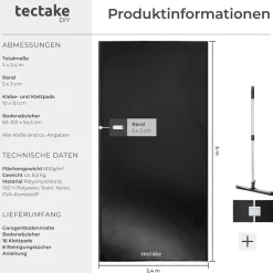 tectake® Garagenbodenmatte, 2,4 x 5 m, mit Klettpads und Alkoholtüchern, inklusive ausziehbarem Abzieher