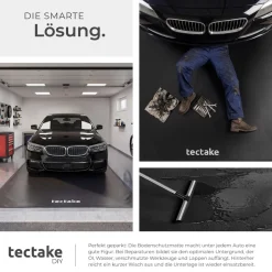 tectake® Garagenbodenmatte, 2,4 x 5 m, mit Klettpads und Alkoholtüchern, inklusive ausziehbarem Abzieher