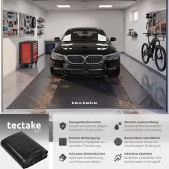 tectake® Garagenbodenmatte, 2,4 x 5 m, mit Klettpads und Alkoholtüchern, inklusive ausziehbarem Abzieher