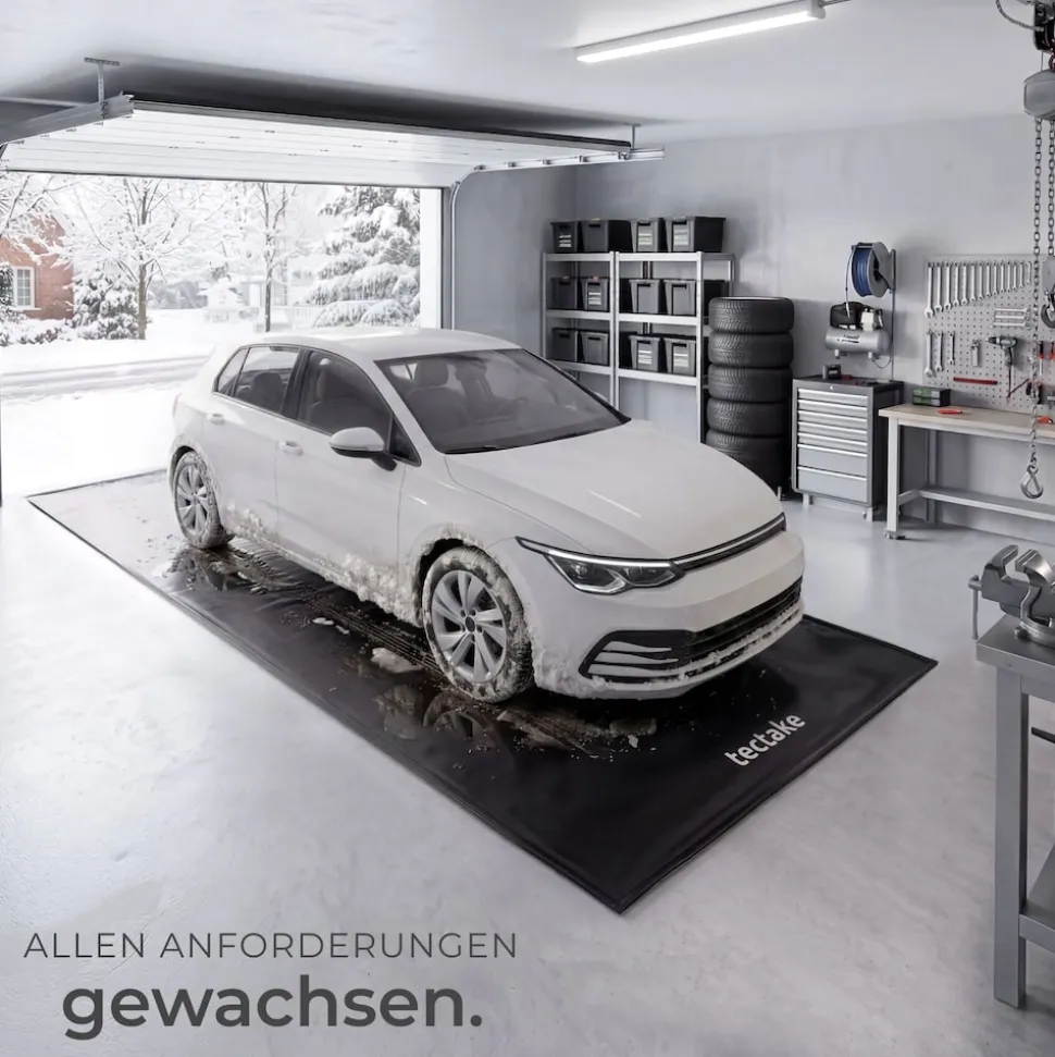 tectake® Garagenbodenmatte, 2,4 x 5 m, mit Klettpads und Alkoholtüchern, inklusive ausziehbarem Abzieher