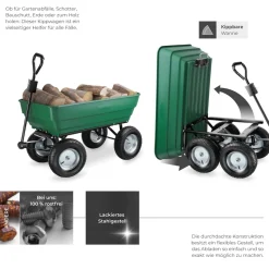 tectake® Gartenwagen, mit Kippfunktion, leichtgängige Lenkachse, Belastbarkeit 300 kg