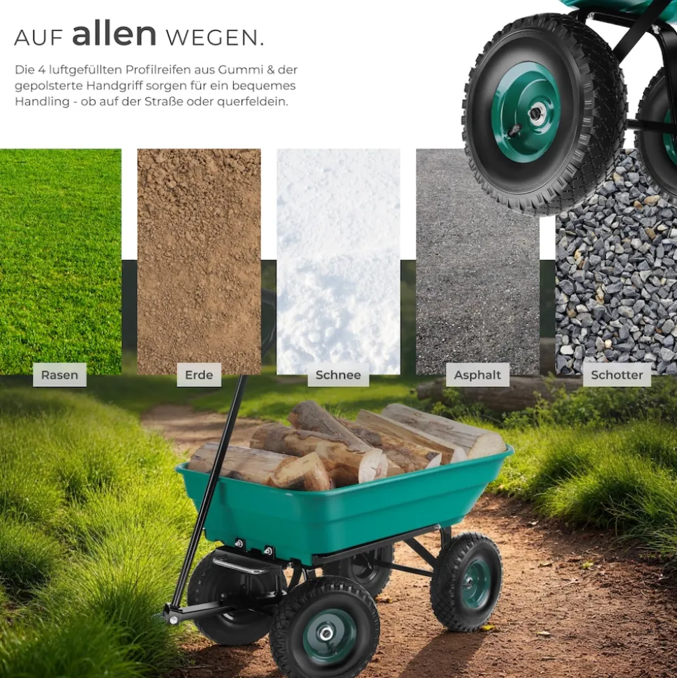 tectake® Gartenwagen, mit Kippfunktion, leichtgängige Lenkachse, Belastbarkeit 120 kg