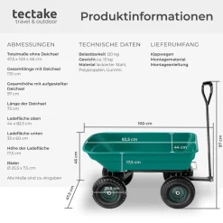 tectake® Gartenwagen, mit Kippfunktion, leichtgängige Lenkachse, Belastbarkeit 120 kg