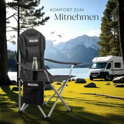 tectake® Gepolsterter Campingstuhl, faltbar, inkl. Tragetasche, wasserabweisendes 600D Oxford-Gewebe, 88,5 x 55 x 103 cm, Belastbarkeit 120 kg