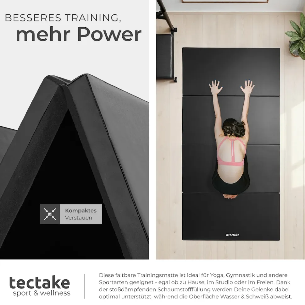 tectake® Gymnastikmatte, klappbar und erweiterbar, hautfreundlich und pflegeleicht, 240 x 120 x 5 cm