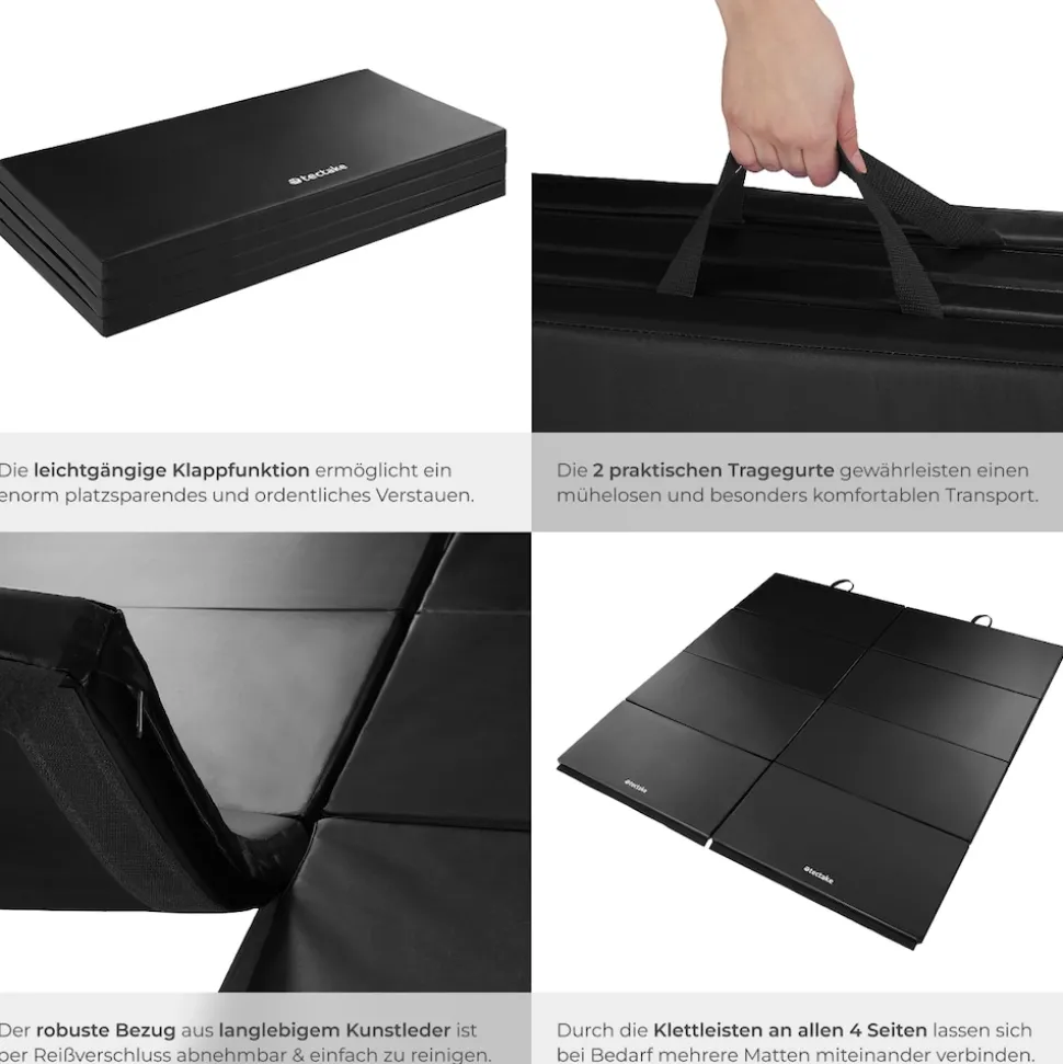 tectake® Gymnastikmatte, klappbar und erweiterbar, hautfreundlich und pflegeleicht, 240 x 120 x 5 cm