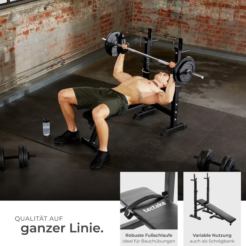 tectake® Hantelbank, klappbar, gepolstert mit Kunstlederbezug, rutschfest, 118 x 55 x 106 cm