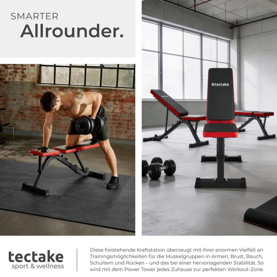 tectake® Hantelbank, mit Schnellverstellung, Sitz 2-fach verstellbar, rutschfest, 116 x 51 x 122 cm