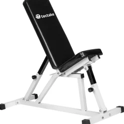 tectake® Hantelbank, Sitz 4-fach verstellbar, gepolstert mit Kunstlederbezug, 120 x 47 x 114 cm
