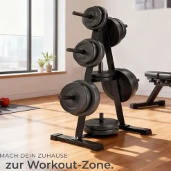 tectake® Hantelscheibenständer, mit 7 Aufnahmen, platzsparend, bodenschonende Kunststoffkappen, Belastbarkeit 200 kg