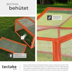 tectake® Hasenstall, aus Holz, 2 Dachöffnungen, 181 x 90 x 48 cm