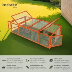 tectake® Hasenstall, aus Holz, 2 Dachöffnungen, 181 x 90 x 48 cm