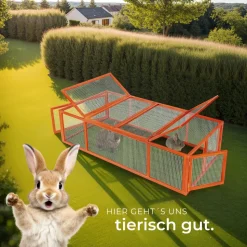 tectake® Hasenstall, aus Holz, 2 Dachöffnungen, 181 x 90 x 48 cm