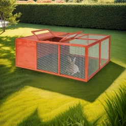 tectake® Hasenstall, faltbar, aus lackiertem Holz, engmaschiges Gitter, 150 x 103 x 53 cm, keine Montage
