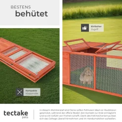 tectake® Hasenstall, faltbar, aus lackiertem Holz, engmaschiges Gitter, 150 x 103 x 53 cm, keine Montage
