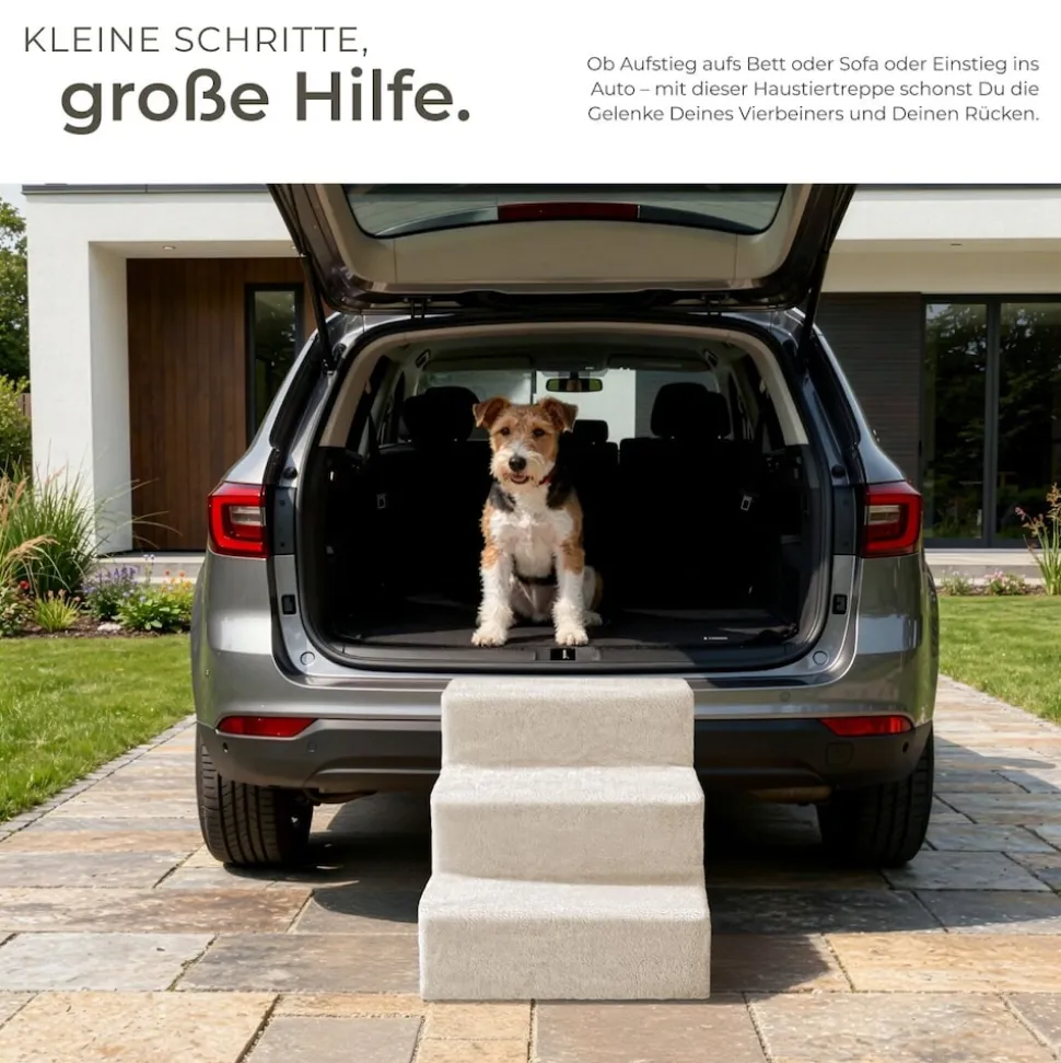 tectake® Haustiertreppe, für Hunde und Katzen, Belastbarkeit 50 kg, pflegeleicht, 37 x 45 x 34,5 cm