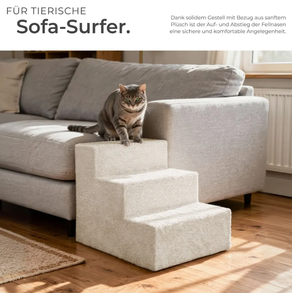 tectake® Haustiertreppe, für Hunde und Katzen, Belastbarkeit 50 kg, pflegeleicht, 37 x 45 x 34,5 cm