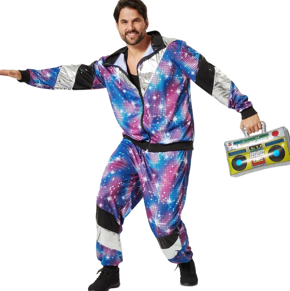 tectake® Herrenkostüm Retro 80er 90er Jahre Disco Jogginganzug