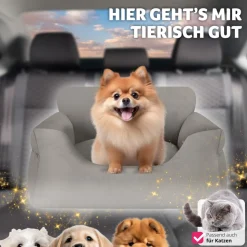 tectake® Hundeautositz, mit Sicherheitsleine und 2 Befestigungsgurten, längenverstellbar, abnehmbare Bezüge aus Canvas, wasserabweisend und waschbar, 55 x 50 x 29 cm