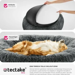 tectake® Hundebett, rund mit langem Plüsch, rutschfeste Unterseite, waschbar